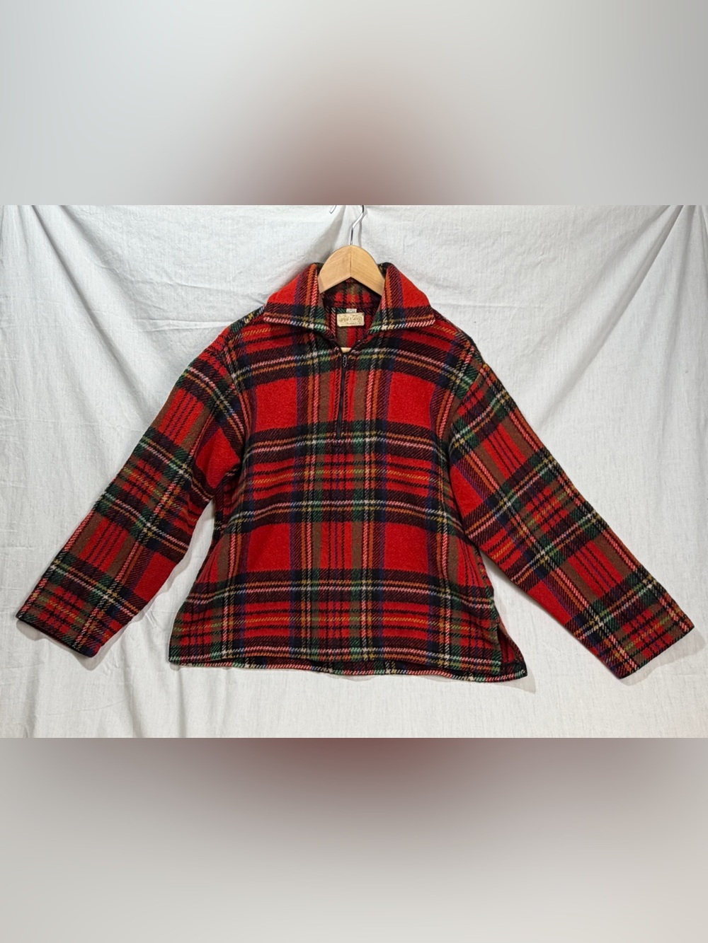 Vintage 60s Campus & Career Tartan Half Zip Wool Jacket Size M